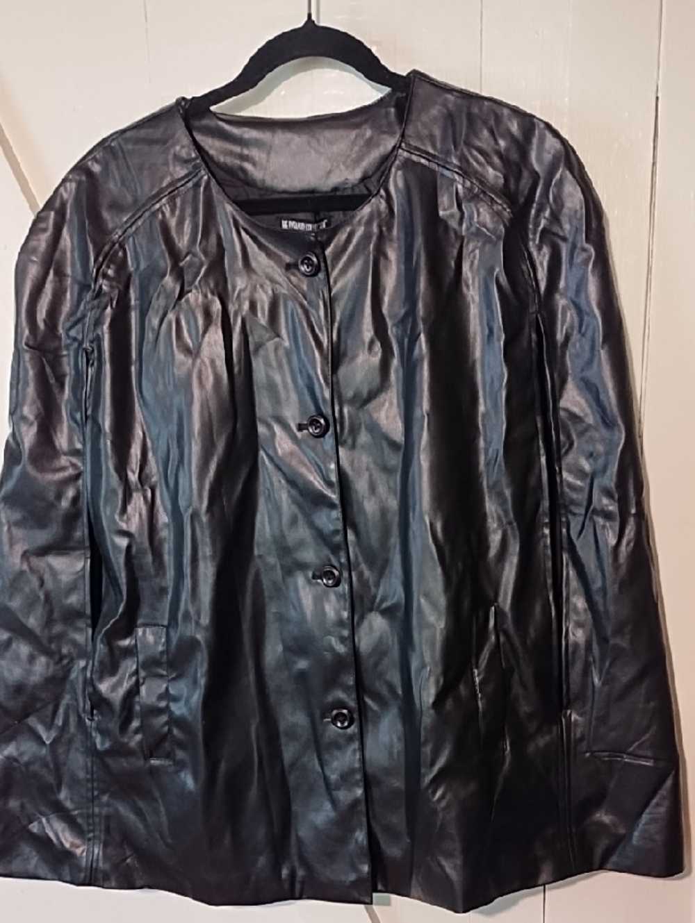 The Pyramid Collection Black Faux Leather Button Jacket NWOT XL.